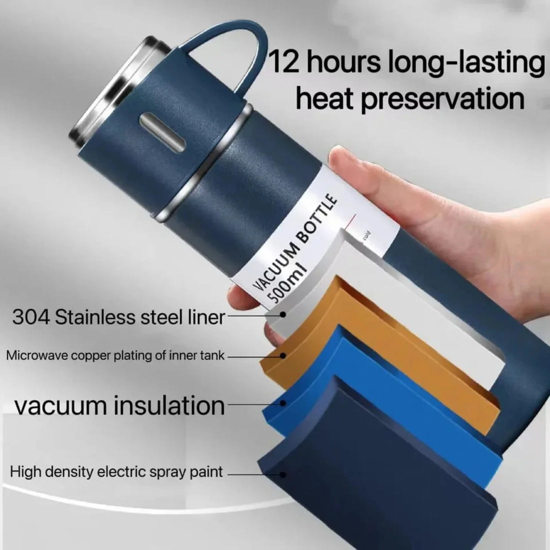 3 Cup 500ML Double-Layer Stainless Steel Vacuum Flask Set | Hot & Cold | Travel Thermos