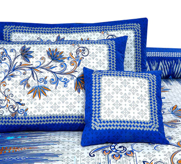 Azure 4Pcs Cotton Printed Bedsheet Set | Soft, Breathable & Elegant Bedding