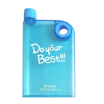 Blue Ultra Slim Notebook Style Water Bottle 380ml | Portable Memo Bottle for Travel, School & Office