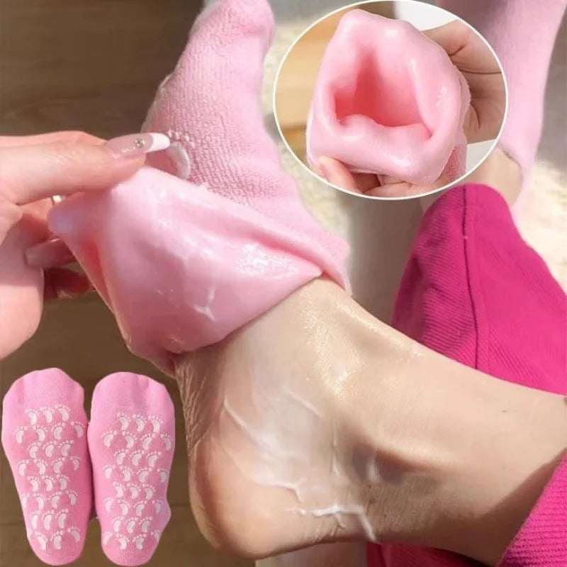 Reusable Silicone Spa Gel Socks for Dry Feet & Cracked Heels | Intensive Moisturizing Overnight Foot Care