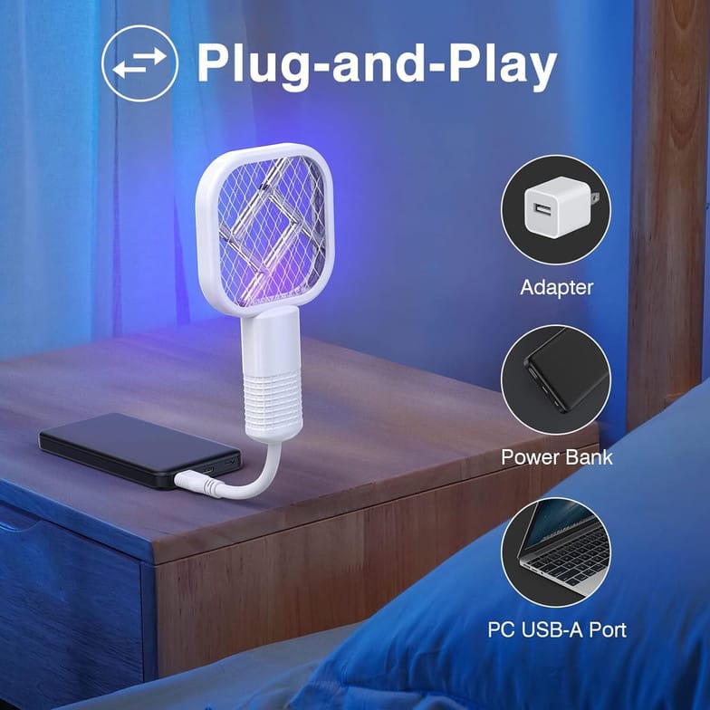 FREE Adapter + FREE Delivery Electric Mosquito Racket with UV Light – Handheld Mosquito Killer Bat for Indoor & Outdoor Use